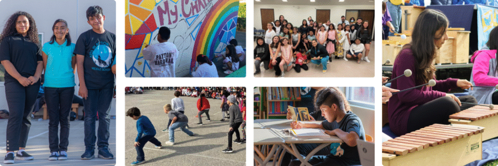 A series of photos of students performing different arts or smiling for picture